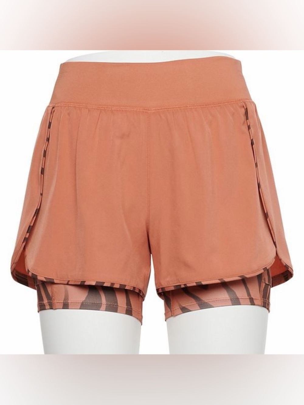 Tek Gear | 2-in-1 Running Shorts | Tiger Stripe Liner | Rust/Orange | Size S